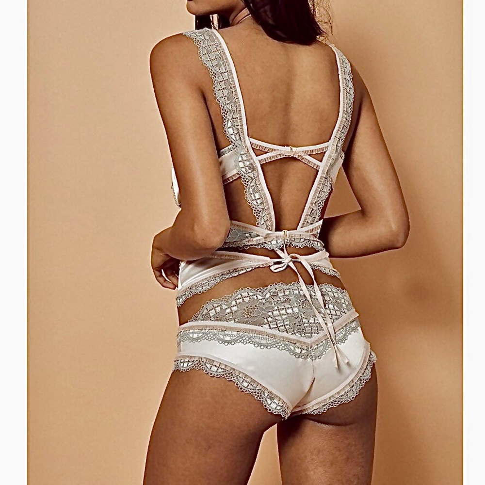 For Love & Lemons Clara bodysuit NWT pink satin XS